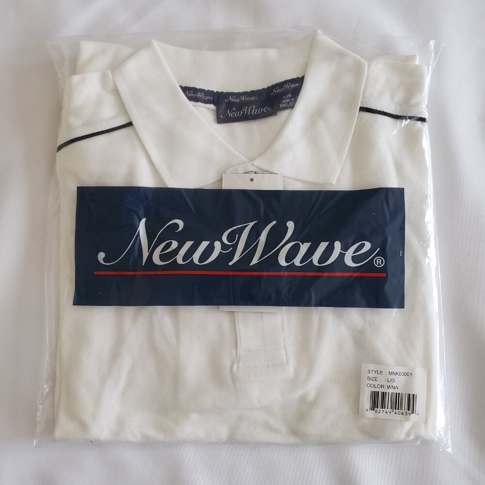 New Wave 100% Cotton Pique Golf Polo Shirt SZ L White